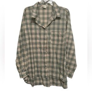 100% Cotton Beige & Green Plaid Shirt